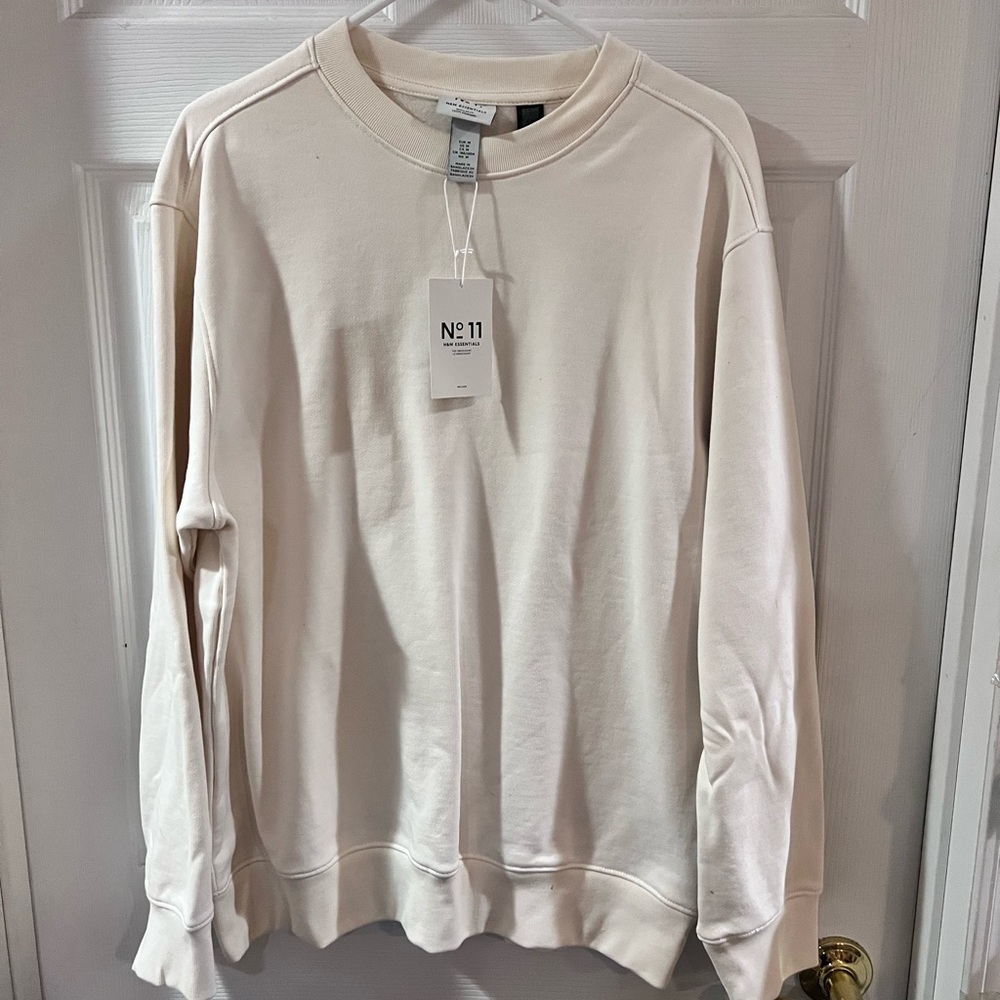 H&M Cream Crewneck Sweater Relaxed Fit Knit